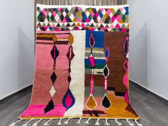 Amazing Moroccan Pink Rug - Moroccan Berber Rug - Boujad Moroccan Rug - Handmade Wool Rug - Shag Carpet - Area Rug -  Pink Moroccan Rug .