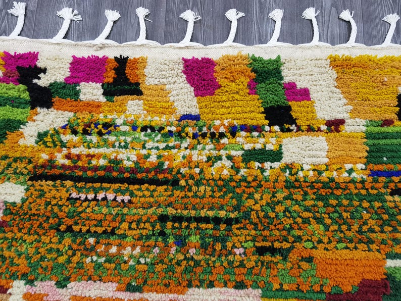 Handgjord orange marockansk matta – Autentisk berbermatta, boho-inredning bild 9