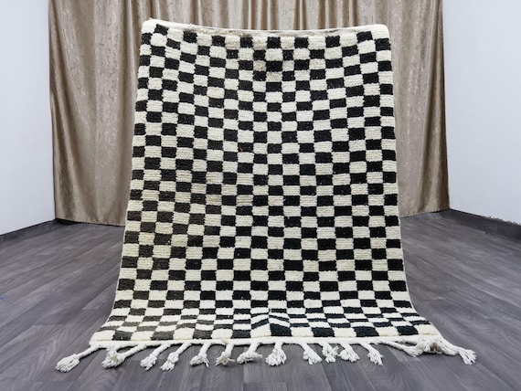 MOROCCAN BLACK & WHITE Rug -Moroccan Checkered Rug - Wool Berber rug - Authentic Morrocan Rug - Rugs for Living Room .