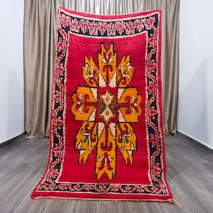Hand-Knotted Moroccan Red Wool Rug: Berber Boujaad Runner (6.6 x 3.6 ft)