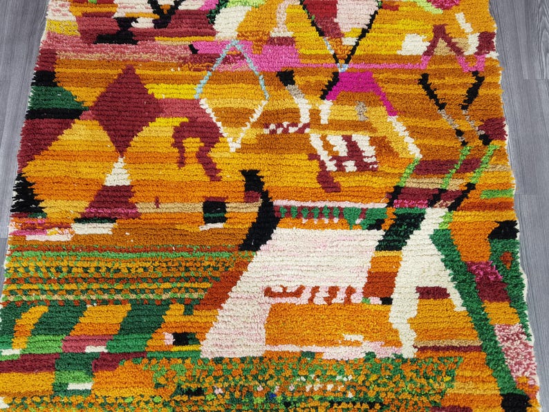 Handgjord orange marockansk matta – Autentisk berbermatta, boho-inredning bild 5