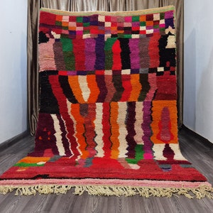 Tappeto Boujaad - tappeto marocchino enorme - tappeto rosso boho - tappeto berbero-tappeto colorato in lana vintage fatto a mano, tappeto da soggiorno