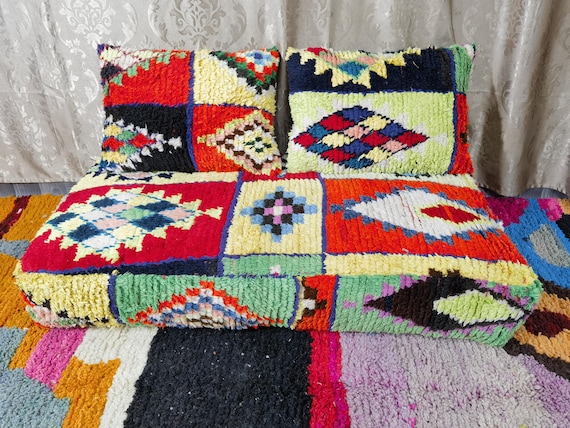 Moroccan Floor couch - Unstuffed Complete set Long Floor Cushion 4 ft (120 x60x20 cm) + 2 Back Pillows