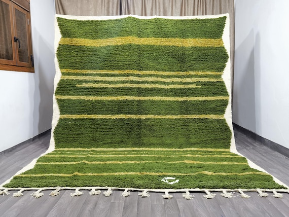 Authentic Berber Wool Rug - Handmade Green Moroccan Rug .