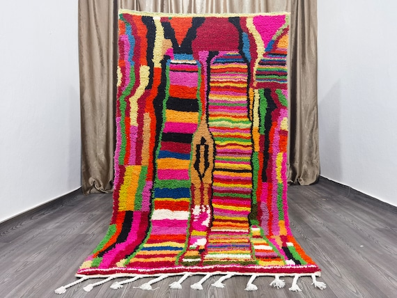 Custom Fabulous Rug - Handmade Wool Rug - Berber Colorful Rug - Authentic Boujaad rug - Multicolored Wool Carpet - Bohemian Style Rug .