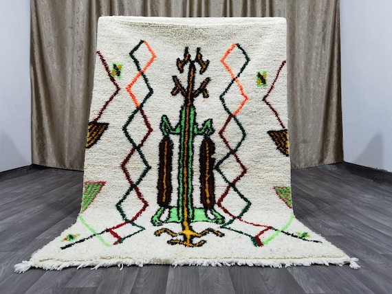 AZILAL BERBER RUG : Handwoven Beni Ourain Rug, Authentic Moroccan Wool Rug, Bohemian Style Rug For Living Room .