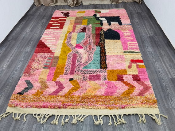 Handmade Pink Moroccan Rug – Custom Wool Bohemian Carpet