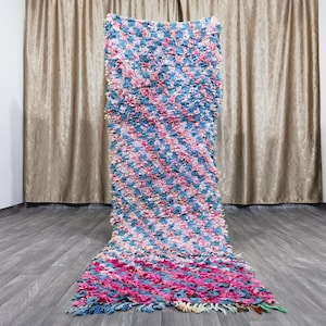 Boucherouite Rug , Berber Boucherouite , Moroccan Rug , Colorful Berber Rug , Tribal Morocco Recycled Boho, Boucherouite rugs living room