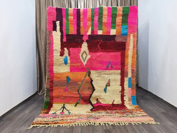 Custom Pink Boujaad Rug -Custom Sized Rug In All Sizes - Moroccan Handmade Rug - Handmade Wool Carpet - Living Room Rug - Soft Shag Wool Rug