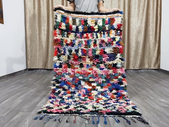 Small Vintage Handmade Cotton Boujaad Area Rug, Soft Vintage Rug, Authentic Handwoven Rug, Moroccan area rug, 2.8x5 Moroccan Rug