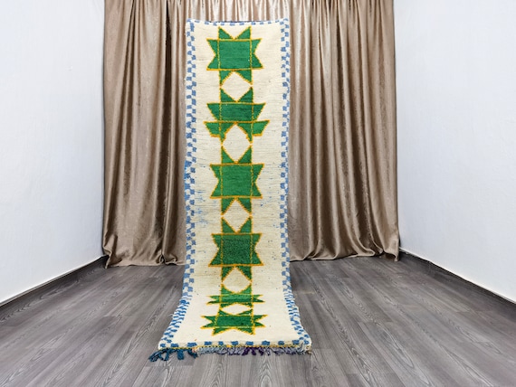Green Rug For Your Living Room 2.3x9.3 ft - Morocco Soft Rug - Berber Area Rug - Green Rug - Unique Beniourain Rug - Tribal Area Rug