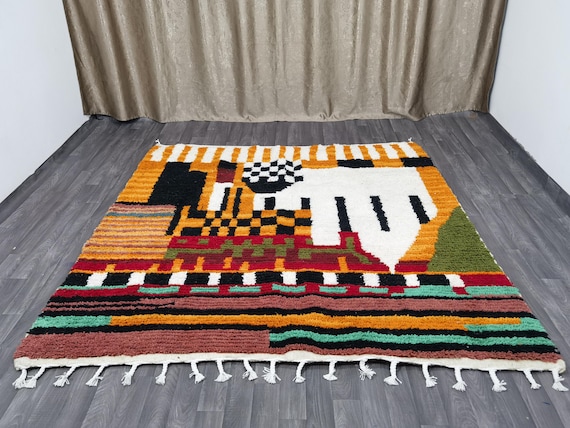 Orange Striped Berber Rug – Hand-Knotted Moroccan Wool Rug