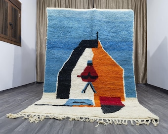 Handwoven Moroccan Blue Wool Rug: Beni Ourain Style