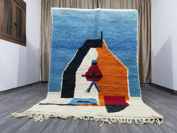 Handwoven Moroccan Blue Wool Rug: Beni Ourain Style