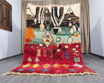 Handmade Multicolored Wool Rug - Moroccan Berber Boujaad Carpet