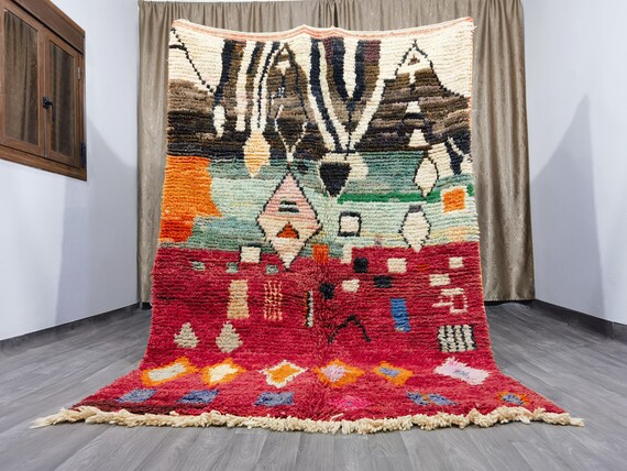 Gorgeous Multicolored Rug - Red Wool Rug - Fabulous Boujaad Rug - Moroccan Berber Rug - Handmade Rug - Traditional Moroccan Carpet