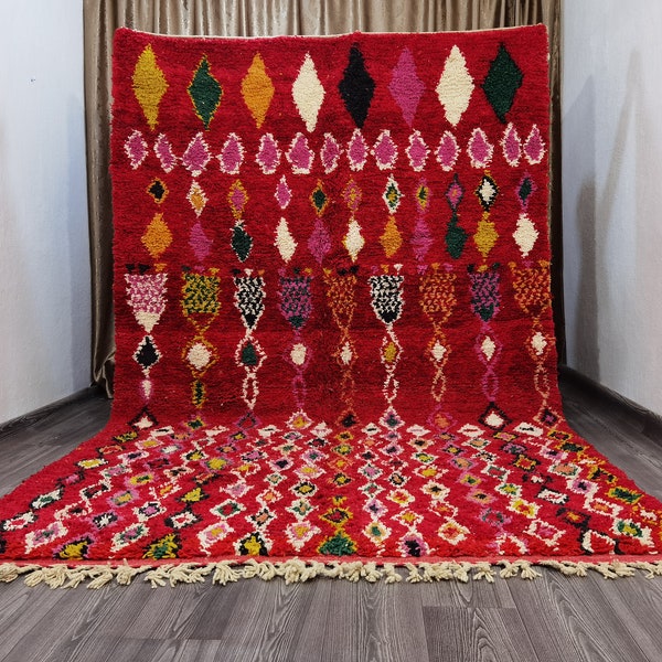 Handwoven Beni Mrirt Wool Rug, Large Shaggy Berber Rug, Moroccan Artwork