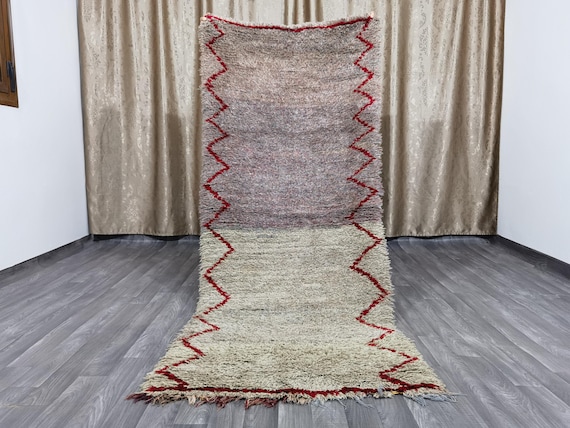 Azilal Rug Runner - Boho Outdoor Runner Rug - Moroccan entrance rug- Tribal Checkered Rug - unique runner rug - Vintage boujad runner -