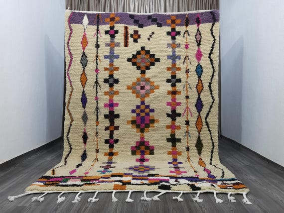 Handmade Berber Rug, Authentic Moroccan Boujad Rug, Bohemian Decor