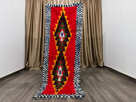 2.4x7.4 Ft - Moroccan Hallway Rug Runner - Berber Colorful Runner Rug - Boujaad Runner Rug - Berber Runner Carpet -Handmade Cotton Rug