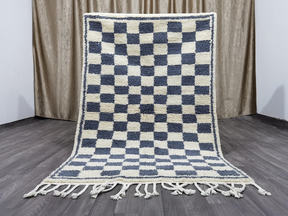 Purple checkered Moroccan rug - Custom Handwoven Moroccan rug - Wool Berber rug - Authentic Morrocan Rug - Rugs for Living Room .