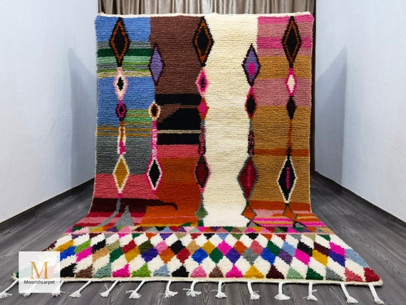 Handmade Boujaad Moroccan Rug – 7x10 FT, Mid-Century Modern Wool Decor