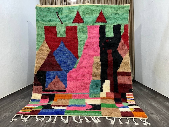 Custom Fabulous Boujad Rug, Multicolored Carpet, Handmade Moroccan Rug, Bohemian rug, Shag Rug, Boho Rug For Bedrom, Green Fine Berber Rug