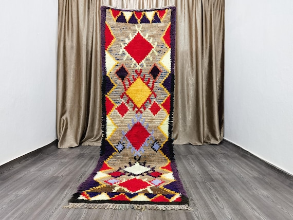 Amazing Brown Moroccan Runner Rug, Moroccan Handmade Runner Rug, Authentic Moroccan Rug, Traditional Rug, Boho Rug 2.8x9.3 Ft 85 X 283 cm .