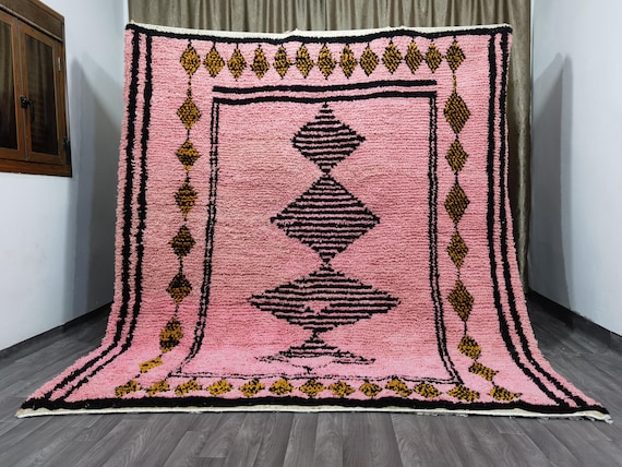 Unique Moroccan Pink Rug - Handmade Morrocan Rug, Authentic Berber Rug, Bohemian Style Rug For Living Room .