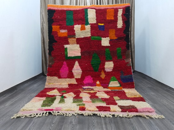 Handmade Moroccan Red Wool Rug – Custom Geometric Beni Ourain Rug