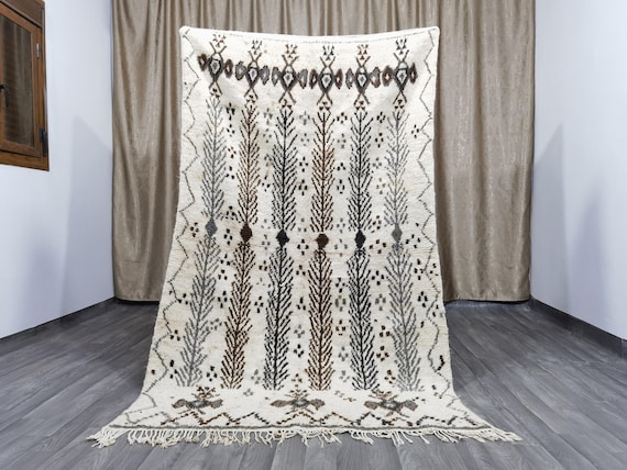 Amazing White Beni Ourain Rug - Berber Wool Carpet - Handmade Wool Carpet - Soft shag wool rug - Authentic Moroccan Rug 4.4x7.5 ft