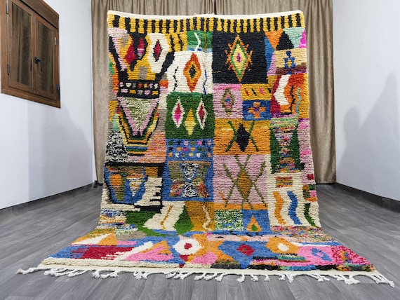 Hand-Knotted Wool Moroccan Rug – Authentic Colorful Abstract Design