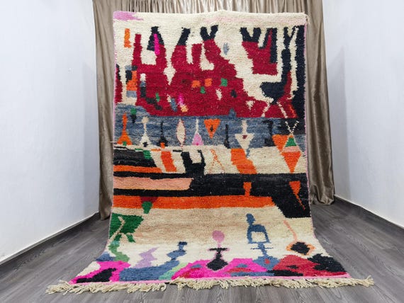 Amazing Moroccan Rug Boujaad  - Berber Rug For Living Room - Handmade New Wool Carpet - Abstract Hallway Rug- Custom Rug Red - Berber Tapis