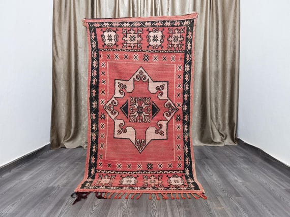 Fabulous Boujaad Rug 3.4x6.2 FT  , Bohemian Style Rug, Moroccan Berber Carpet , Bohemian Shag Rug, Amazing Colorful Rug 103x188 Cim