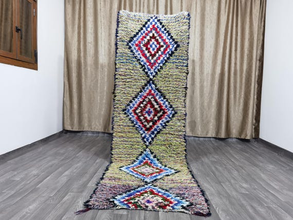 Colorful Berber Rug Runner: Handwoven Moroccan Azilal Rug, 2.8x9.1 ft