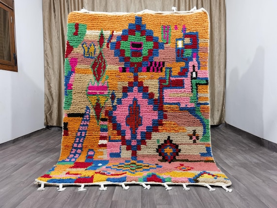 Handmade Moroccan Orange Wool Rug: Authentic Berber Design