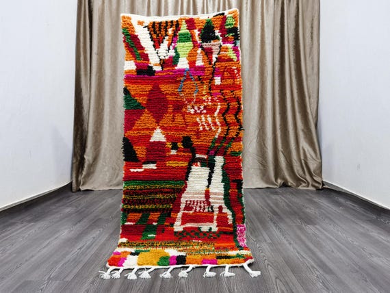 Moroccan Orange Runner Rug - Handmade Morrocan Rug, Authentic Berber Rug, Bohemian Style Rug For Living Room .
