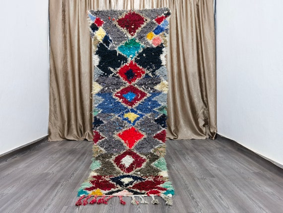 Gorgeous Moroccan Boujaad Runner Rug - Colorful Runner Rug - Authentic boujaad runner rug - Berber Runner Carpet  - 2.2x6.9 Ft / 66X210 cm .