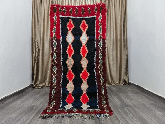 Boujaad Runner 3.1x7 Ft - Black Runner Rug - Tribal Runner Rug - Unique Runner Rug - Moroccan Berber Rug - Black Hallway Runner