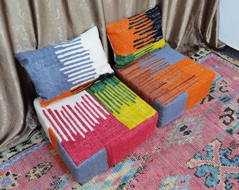 Custom Moroccan salon-Unstuffed Seats Cushions-2 Back Cushions+2 Pouffe Moroccan - morocco sofa-rug pouf-handmade rug cushion-carpet cushion