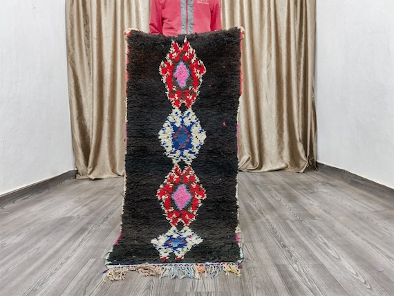 Black Rug For Your Living Room 2x4.6 ft - Morocco Soft Rug - Berber Area Rug - Orange Rug - Unique Beniourain Rug - Tribal Area Rug