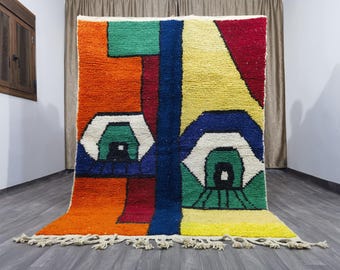 Orange Berber Rug, Beni Ourain Handmade Wool Rug, Bohemian Decor