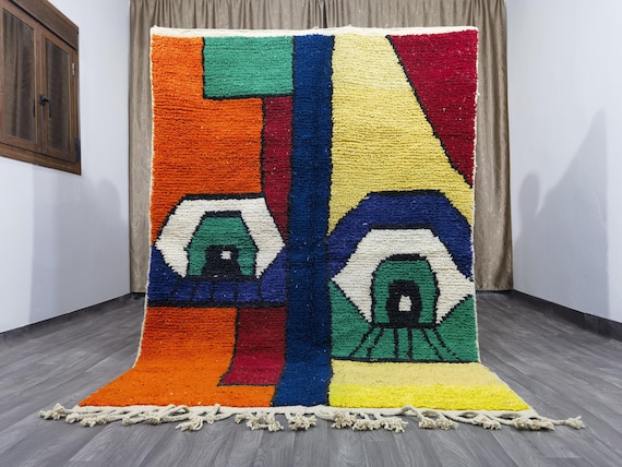 Amazing Orange Moroccan Rug, Beni Ourain Handmade Morrocan Rug, Berber Rug , Authentic Berber Rug, Bohemian Style Rug For Living Room.