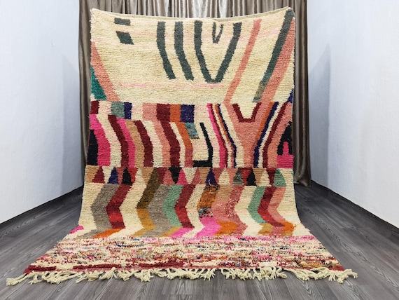 Amazing Custom Fabulous Boujad Rug, Authentic Moroccan Rug, Azilal rug, Abstract Multicolored Carpet, Handmade Moroccan Rug, Bohemian rug