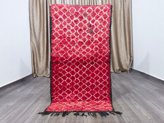 Hand-Knotted Moroccan Red Wool Rug, Beni Ourain, Vintage Shag