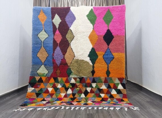 Amazing Moroccan Pink Rug - Custom Bohemian Rugs - Wool Rug Blue - Quality Handmade Morrocan Rug - Personalize Gifts For Home Decor