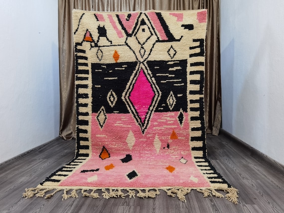 Traditional Moroccan Rug, Custom Pink Rug, Rug For Living Room, Soft Wool Rug , Handmade Rug , Boujad Rug, Multicolored Rug, Berber Rug