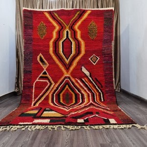 Custom Hand-Knotted Boujaad Rug, Abstract Red Boho Carpet