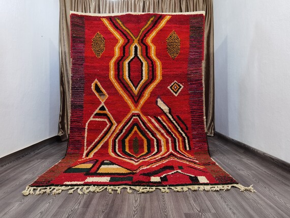 Custom Fabulous Boujaad Rug  , Custom Fabulous Boujaad Rug , Hand knotted vintage moroccan rug  , Abstract Red Boho Area carpet , Soft Rug