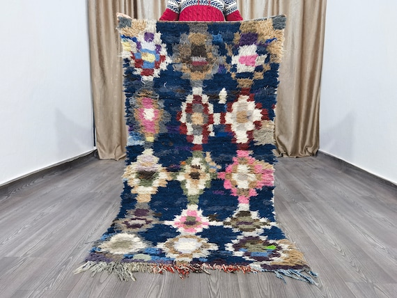 Handmade Moroccan Boujaad Runner Rug – Vintage Bohemian Decor, 3x6 ft